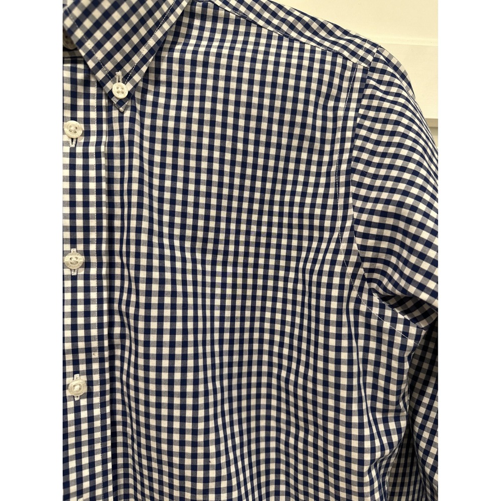 Brooks Brothers Fleece Navy White Gingham preppy Cotton Button Down Shirt L - Picture 3 of 8